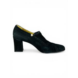 Versace Vintage 80s Black Suede Ankle Boots EU 38 Medusa Logo Chunky Block Heel